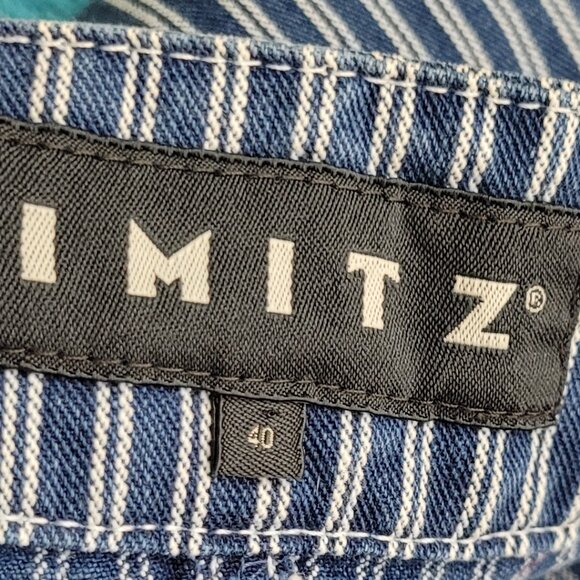 2/$40 Imitz Blue & White 100% Cotton Jean Zip Front Ruffled Eyelet Hem Size 40 - Picture 6 of 9